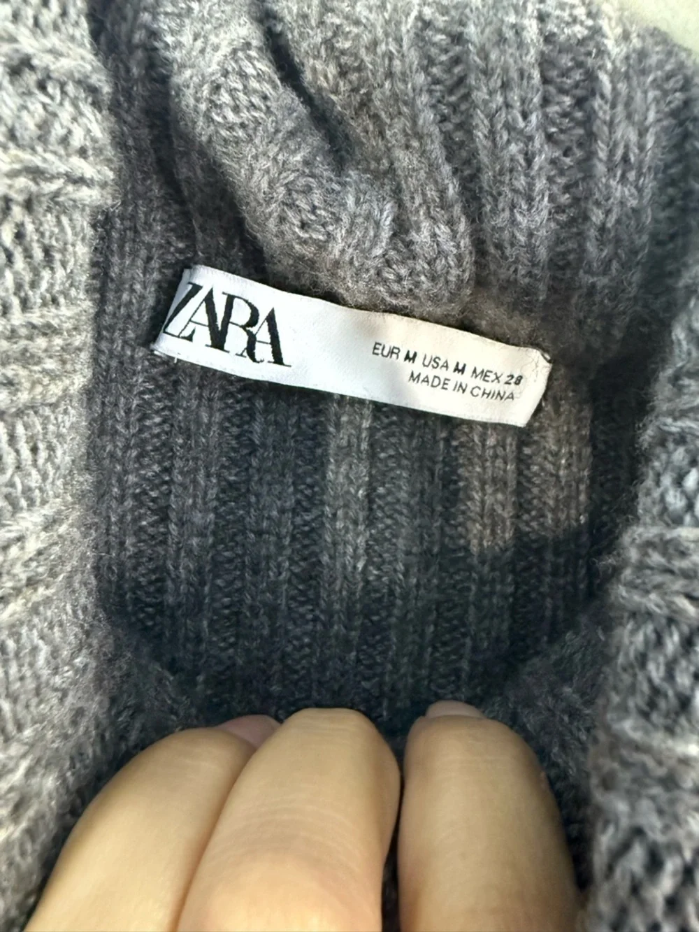 Zara Ribbed Knit Cropped Turtleneck Sweater Gray Wool Blend Size M‎
